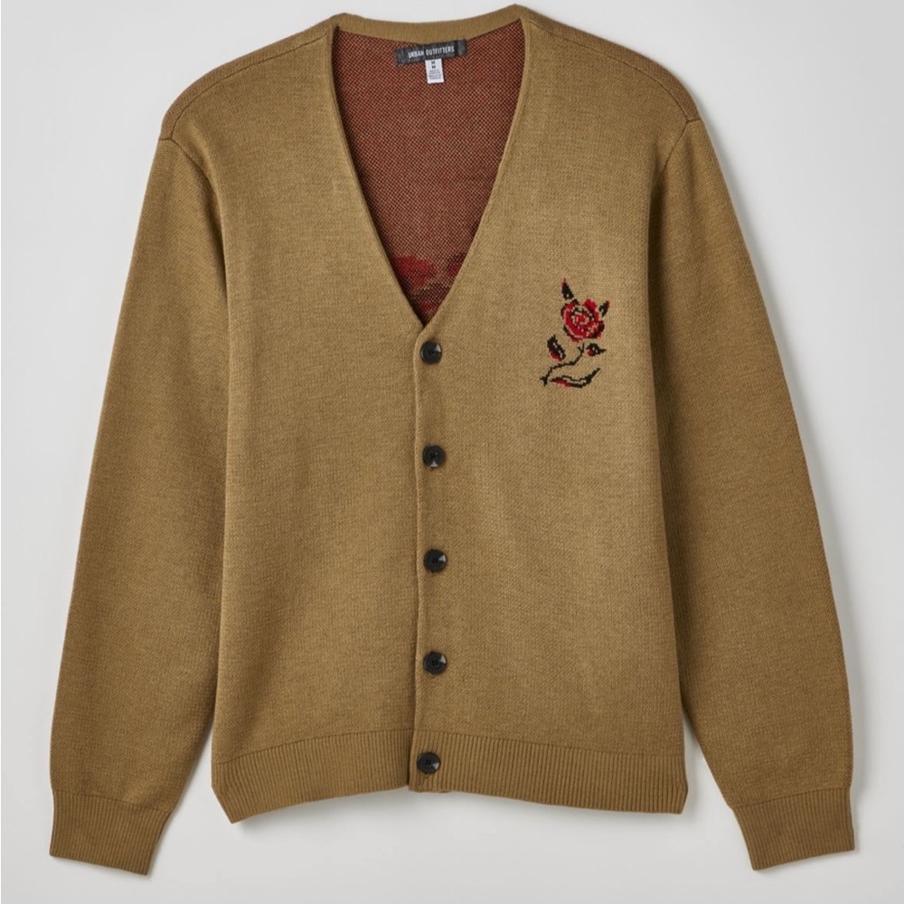 Urban Outfitters Tan and Red Cardigan Sweater